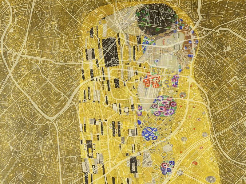Map of Leiden with the Kiss by Gustav Klimt by De Kaartenwinkel