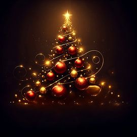 Elegant Gold and Red Christmas Tree Glitter by fredi arlangga