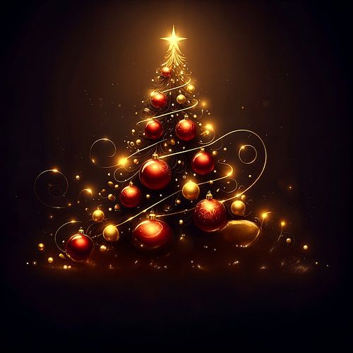 Elegant Gold and Red Christmas Tree Glitter