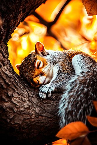 Slapende eekhoorn op boom