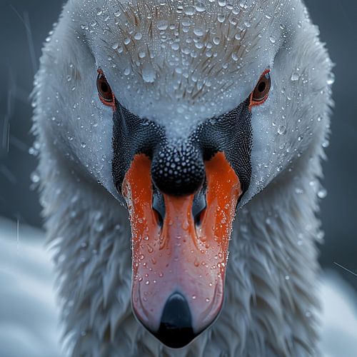 Close Up Of A Swan's Face With Water Droplets