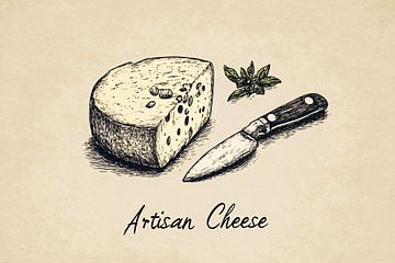 Illustration of cheese and knife by Art & Soul Creations
