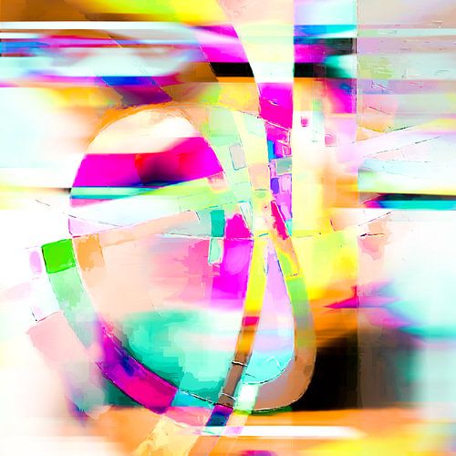 Modern, Abstract Digitaal Kunstwerk  in Roze, Geel, Blauw