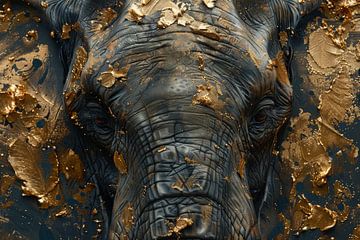 Gouden Majesteit - Olifant in Glanzende Texturen van Eva Lee