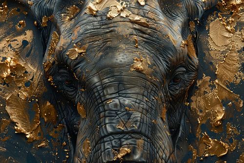 Gouden Majesteit - Olifant in Glanzende Texturen van Eva Lee