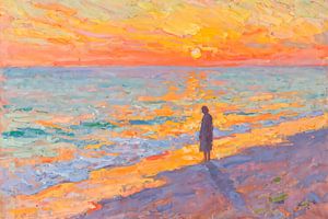 Coucher de soleil sur la côte de la mer du Nord