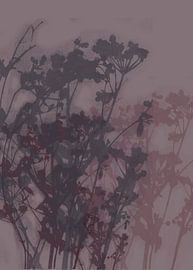 Blumen in dunklem Lila, Taupe und Schokolade. Abstrakte botanische Kunst. von Dina Dankers