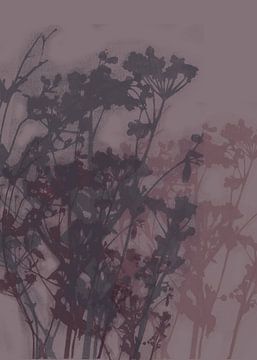 Fleurs en violet foncé, taupe et chocolat. Art botanique abstrait. sur Dina Dankers