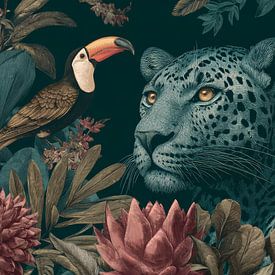 Leopard im Dschungel Harmonie von Tier und Blatt von Eva Lee