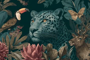 Léopard dans la jungle Harmonie de l'animal et de la feuille sur Eva Lee