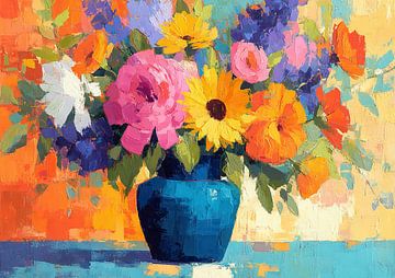 Rozen en zonnebloem schilderij van I ❤ Bloemen