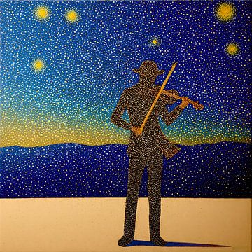 Starry Night Violinist - Pointillism Style by A.D. Digital ART