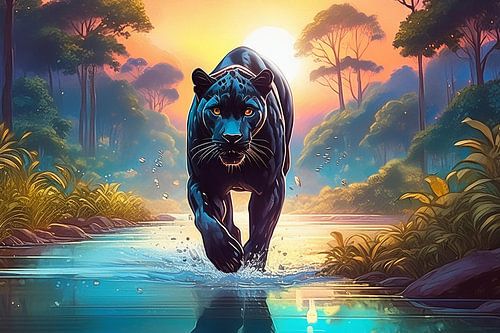 Panter in fantasie-regenwoud