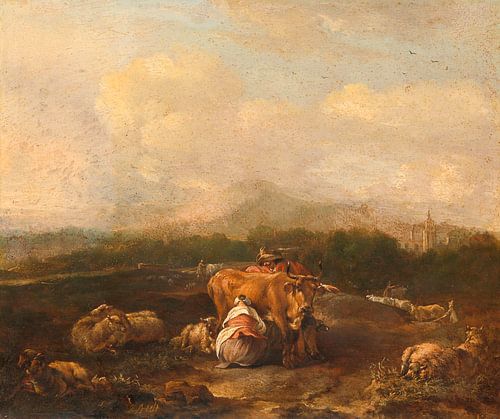 Italiaans landschap met vee, Nicolaes van Helt Stockade