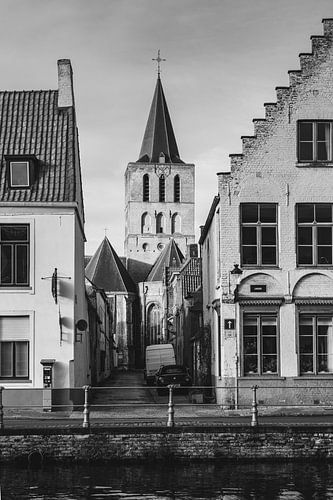 Église St Gillis à Bruges | Photographie de ville | Noir et blanc