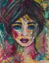 Intuïtief kleurrijk portret van een jonge vrouw