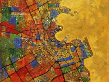 Stadskaart Doha | Wereldsteden | Goud-Rood-Groen van Map Art Studio