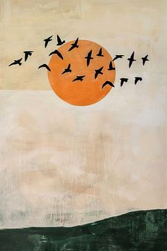 Vogels in de zonsondergang - Abstract landschap van Poster Art Shop