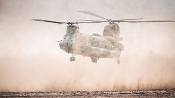 The Chinook landing in the dust