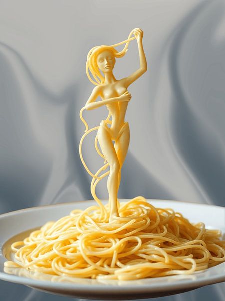 Pasta Vrouw (tweede versie, elegante pose) Pasta Vrouw Sculptuur - Surrealistische Spaghetti Kunst van Ruliyreed
