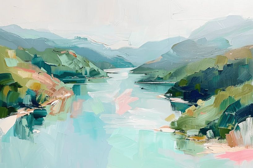 Abstrakte Landschaft in Pastellfarben von Japandi Art Studio
