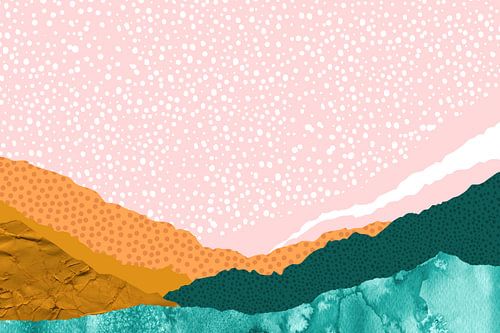 Collage: abstrakte Landschaft in frischen Farben. Boho-Stil.