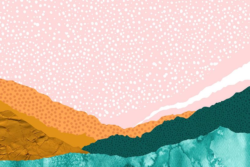 Collage: abstract landscape in fresh colours. Boho style. by Studio Allee