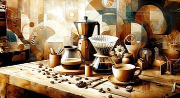Koffiekunst op houten noten van artefacti