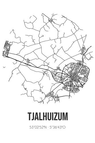 Tjalhuizum (Fryslan) | Landkaart | Zwart-wit