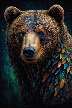 Enchanting Bear Under Starry Sky by De Muurdecoratie