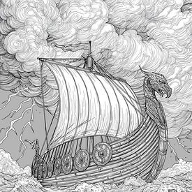 Un bateau viking en pleine mer agitée sur Pixelbull Design