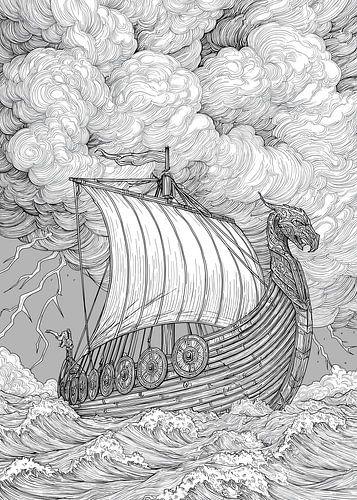 Wikingerschiff auf stürmischer See