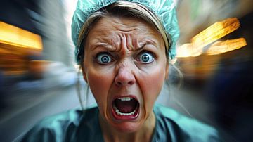 Schreeuwende dokter in operatiekleding van Frank Heinz