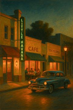 Little Havana Night: Classic Car and Cafe Lights by Travel Shop