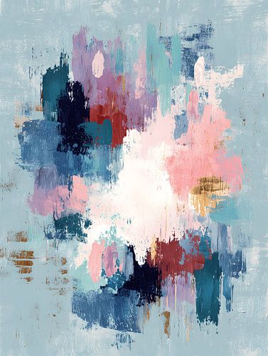 Kleurrijk abstract met blauw, roze en goudaccenten