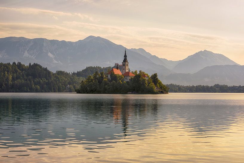 Morning Calm at Lake Bled – Magical Island Church in Slovenia by Rolf Schnepp
