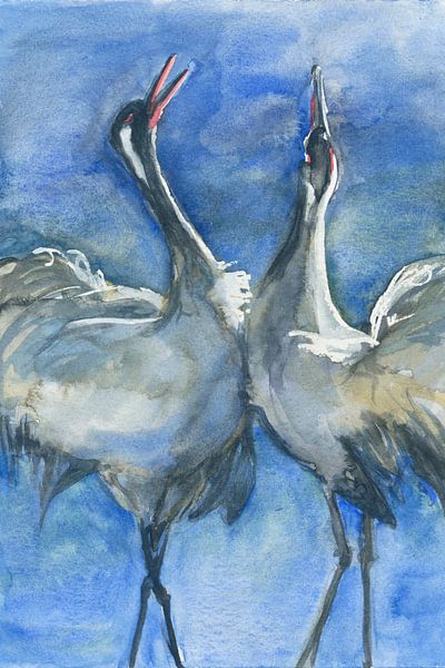 Nocturnal Singing Cranes by Retrotimes