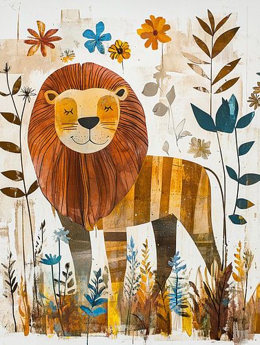 Lion Flowers | Lion avec fleurs colorées