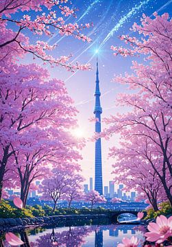 Tokyo Kersenbloesem rivier Sakura Lente seizoen Japan van Ruzerin