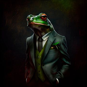 Stately portrait of a Frog in a fancy suit by Maarten Knops