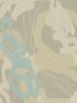 Abstracte Botanische Gemengde Media - Zachte Pastel Penseelstreken op Linnen Textuur III van Dina Dankers