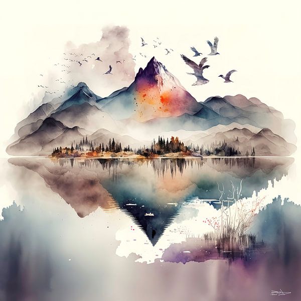 Watercolour of a landscape. by Gelissen Artworks