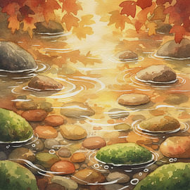 Aquarellbild „Goldener Herbstbach“ von Artistic