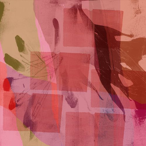 Warm abstract met retro kleuren en organische vormen in roze en terra