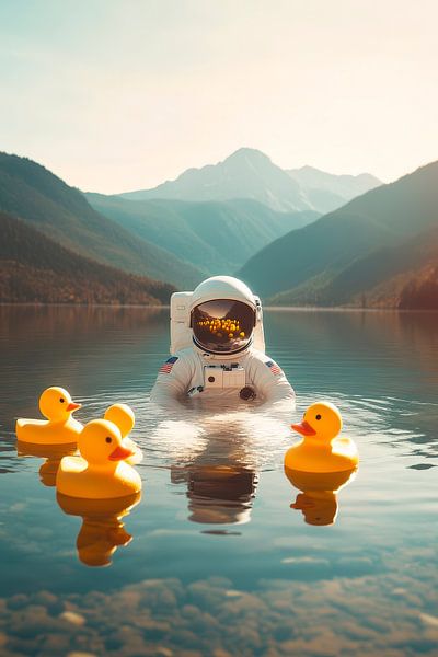 Astronaut in a lake with ducks - Surrealistic by Poster Art Shop