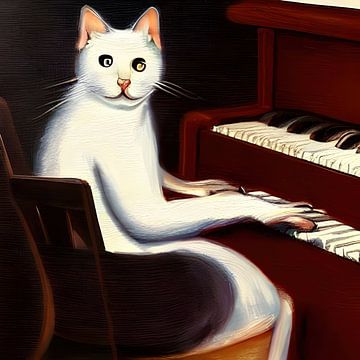 Kat die piano speelt schilderij van Laly Laura
