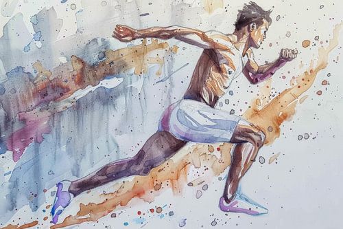 Dessin, aquarelle, sport, course à pied