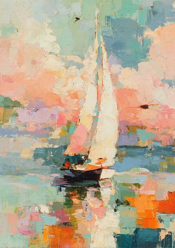 Zeilboot op zee - Impressionistische vintage kunst