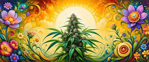 Cannabisplant in de lichtcyclus - over de stille kracht van hennep als medicinale plant en de symbolische uitstraling ervan in een bloemrijke wereld van beelden