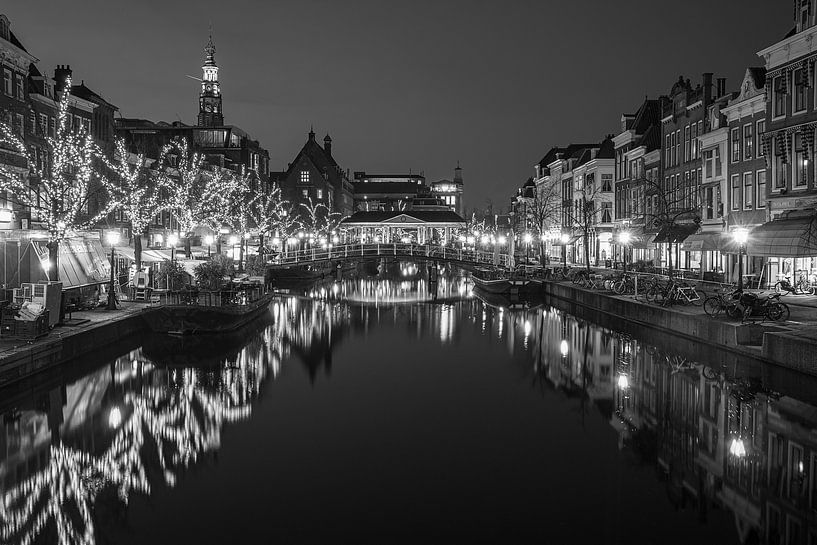 Leiden by night - Black and White van Tes Kuilboer